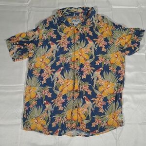 Margaritaville Large Hawaiian Shirt Mens Floral Palm Parrots Hibiscus Button Up